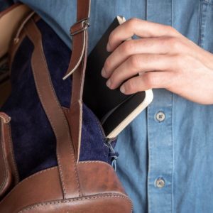 sac à dos gabi bleu nuit pachamama poche zippée arrière vintage rétro cuir