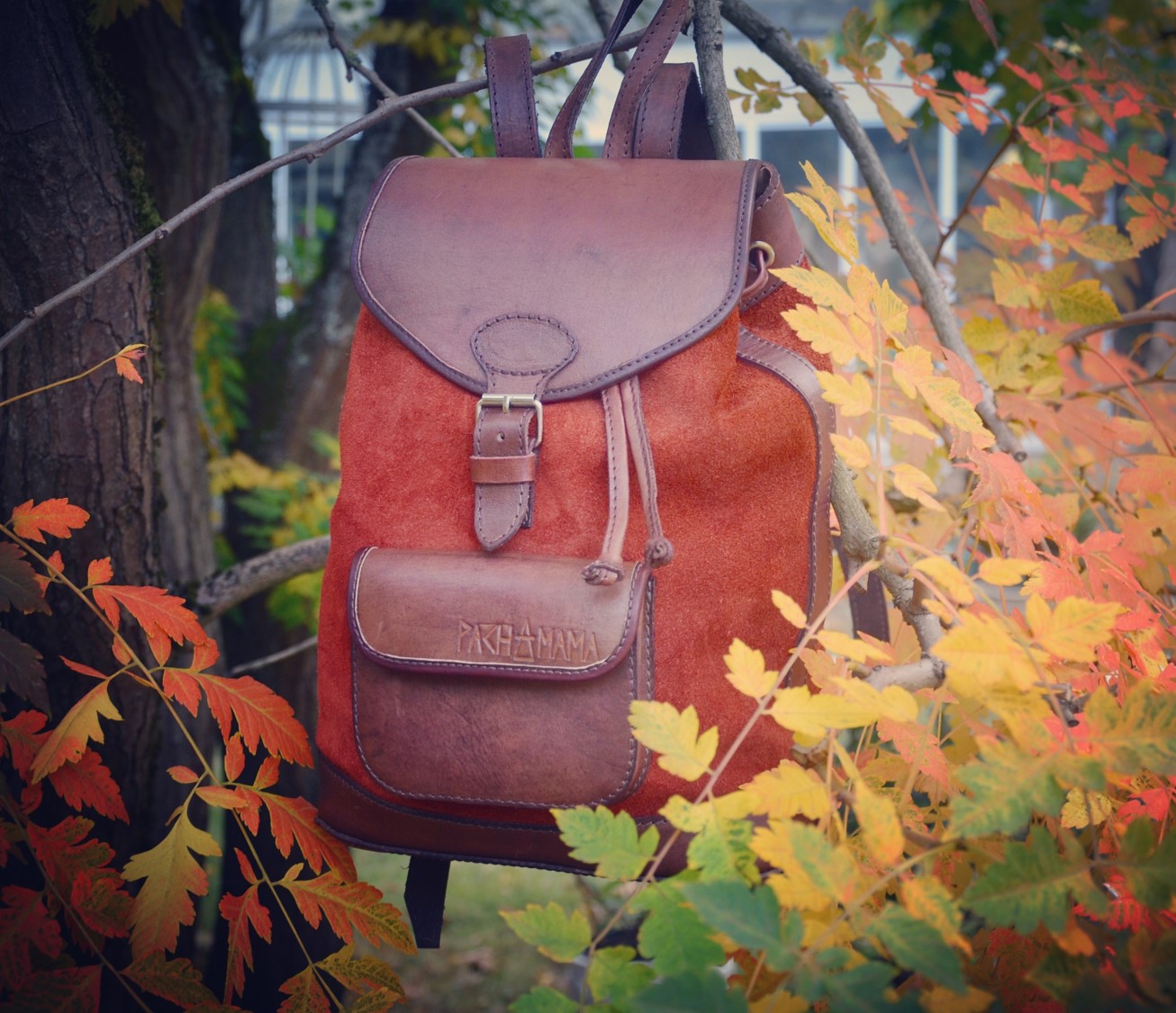 Pachamama LOU Terra cotta Boho leather backpack