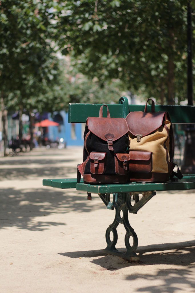 banc public paris urbain sacs à dos vintage cuir